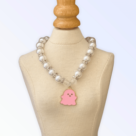 My Fa-BOO-Lous Pearl Ghost Necklace (Color: Pink, size: small)